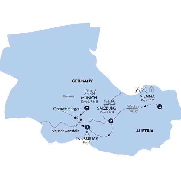 Christmas Markets of Austria & Bavaria Itinerary Map