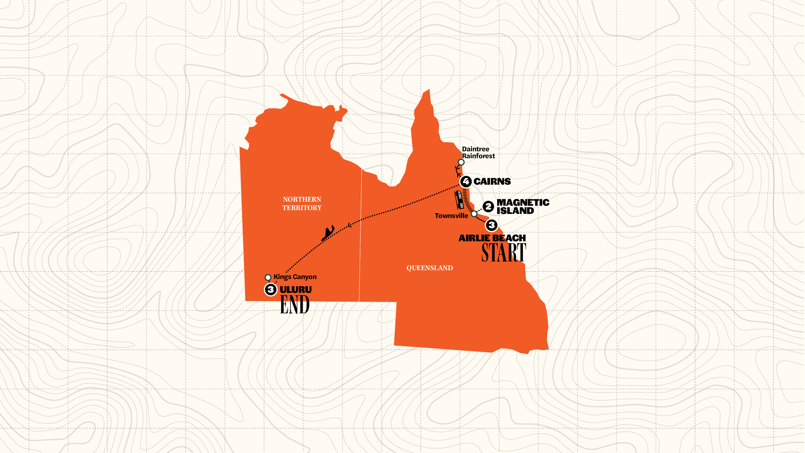 Map of Australia: North Queensland to Uluru | Without Sailing | Until Mar '27 | 2026 - 2027 from Contiki