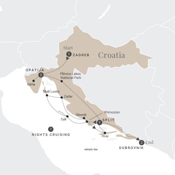 Croatia Dalmatian Coast Luxury Tour Map 2023