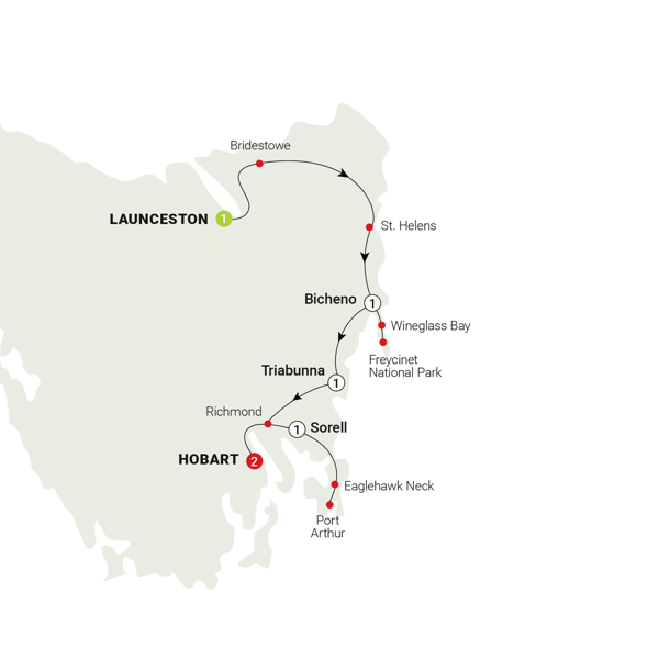 Tasmania's Wilderness & Heritage Itinerary Map