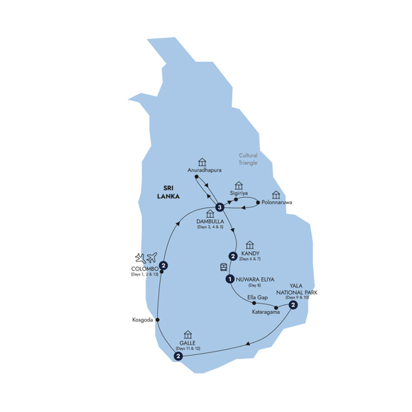 Wonders of Sri Lanka - Small Group Itinerary Map