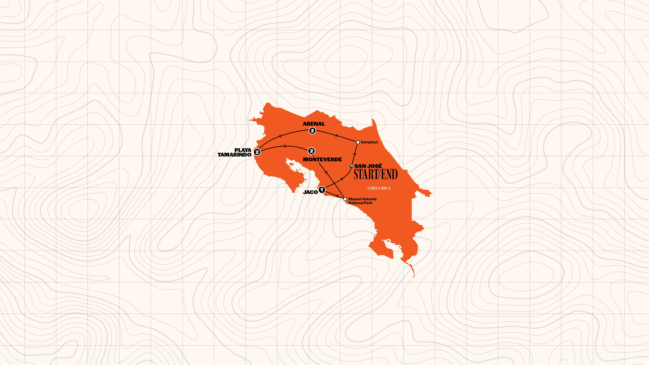 Map of Best of Costa Rica | Small Group from Contiki