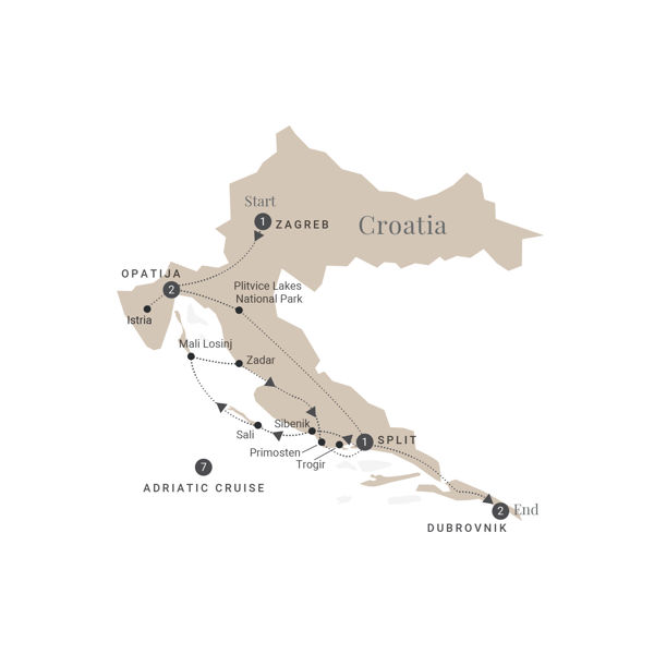 Croatia & the Dalmatian Coast - Upper Deck Itinerary Map