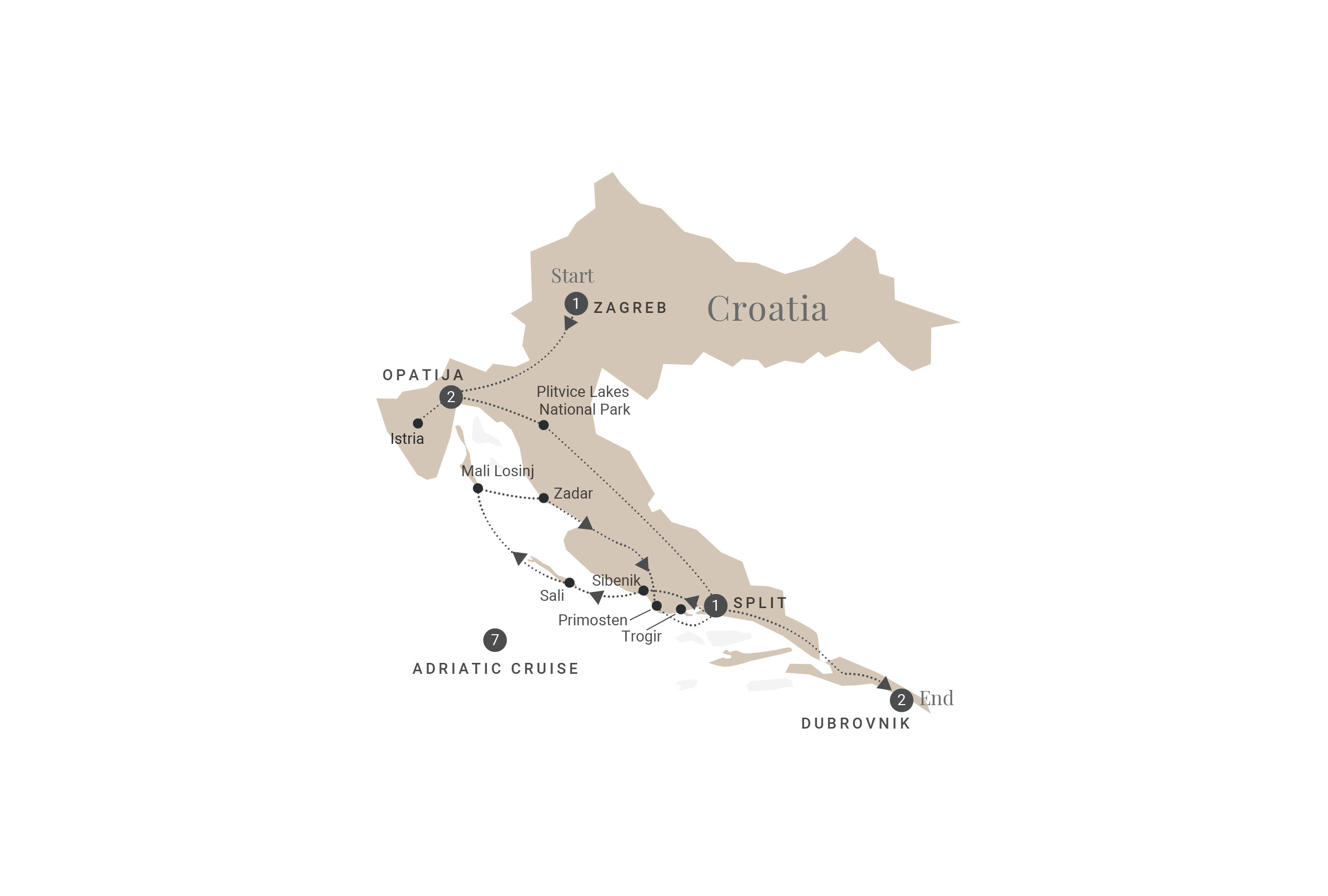 Croatia & the Dalmatian Coast - Lower Deck Itinerary Map