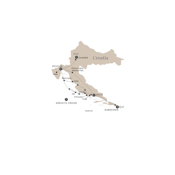 Map Croatia Dalmatian Coast Luxury Tour 2025