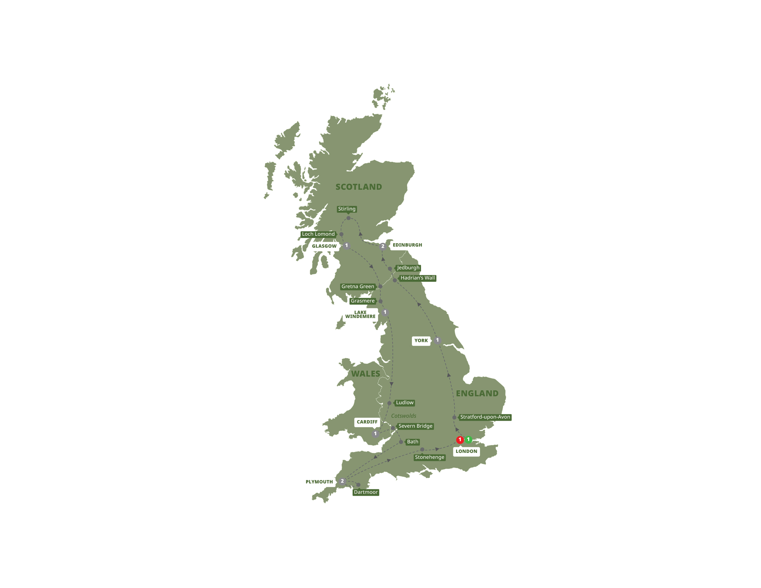 Map of Best of Britain from Trafalgar
