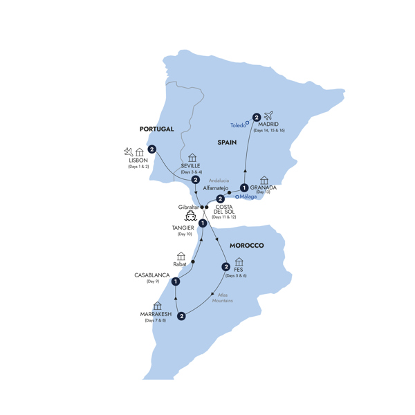 Treasures of Spain, Portugal & Morocco - Classic Group Itinerary Map