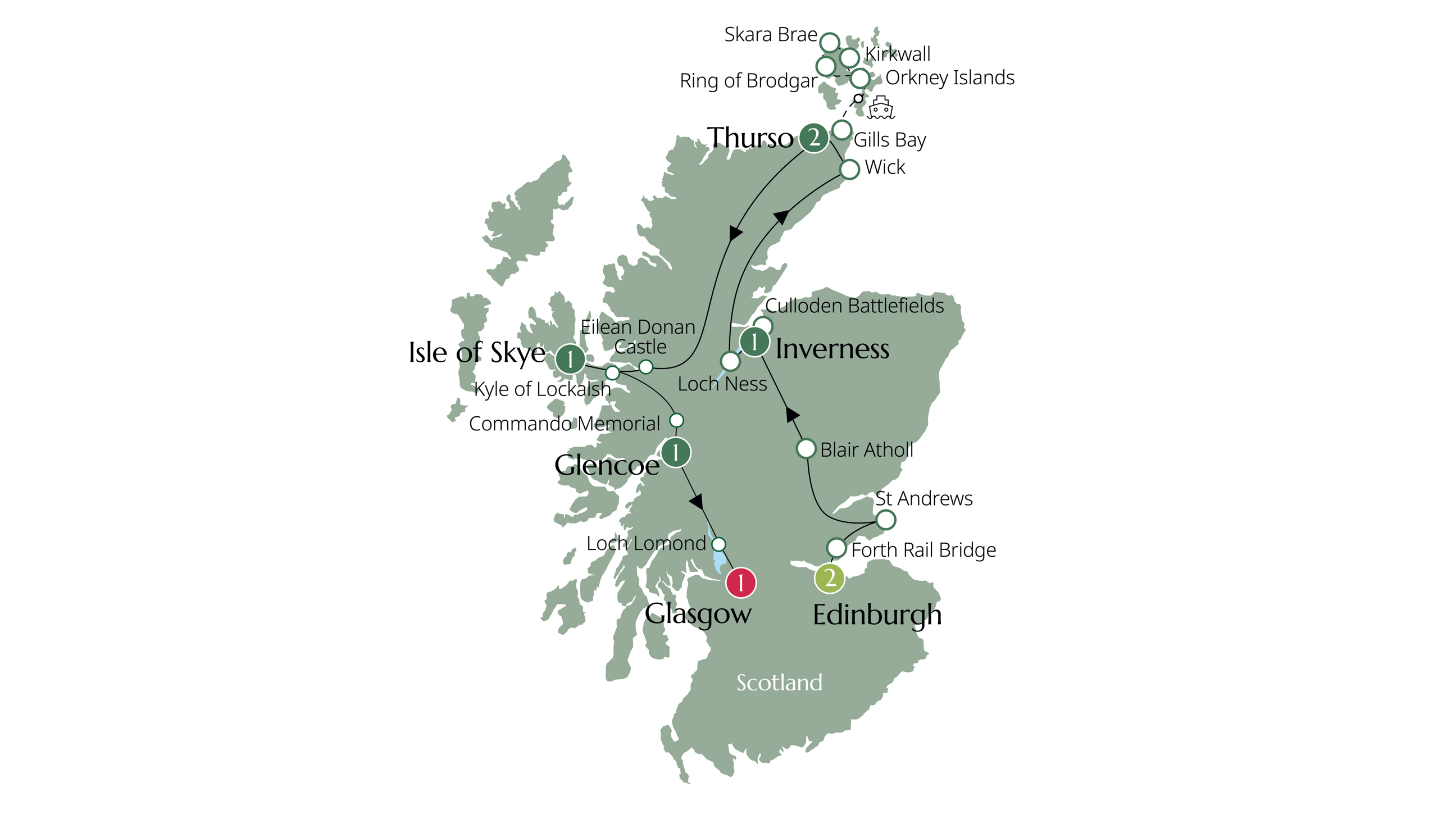 Map of Country Roads of Scotland - Small Group from Brendan Vacations