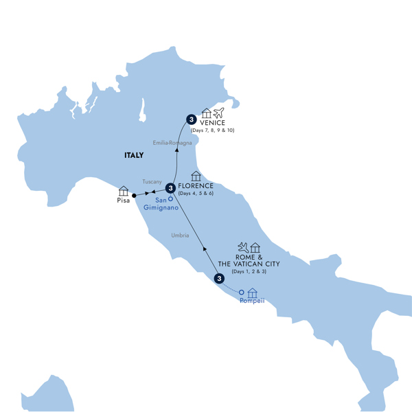 Easy Pace Italy - Classic Group, Summer Itinerary Map