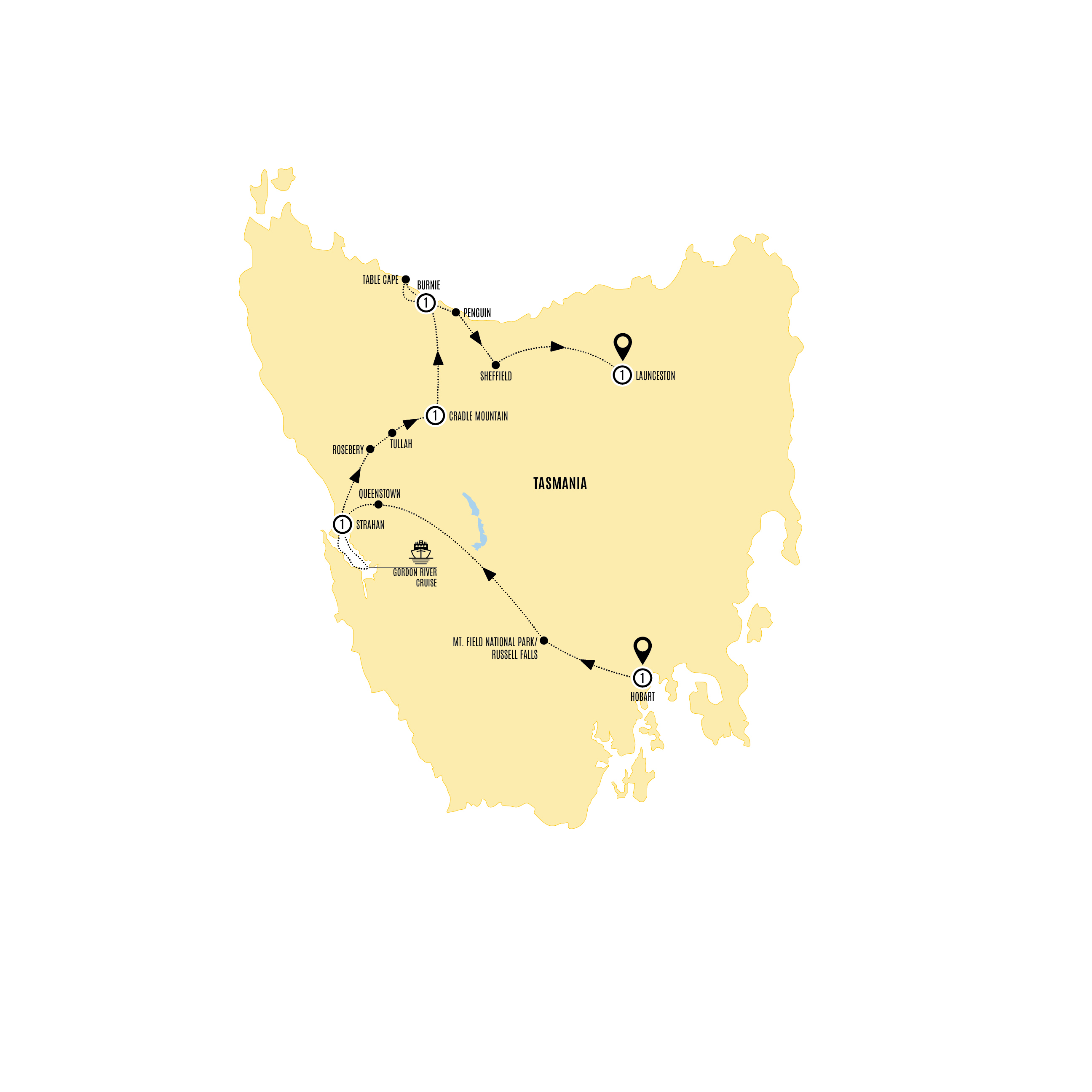 Map of Tassie's Wilderness Icons from Costsaver