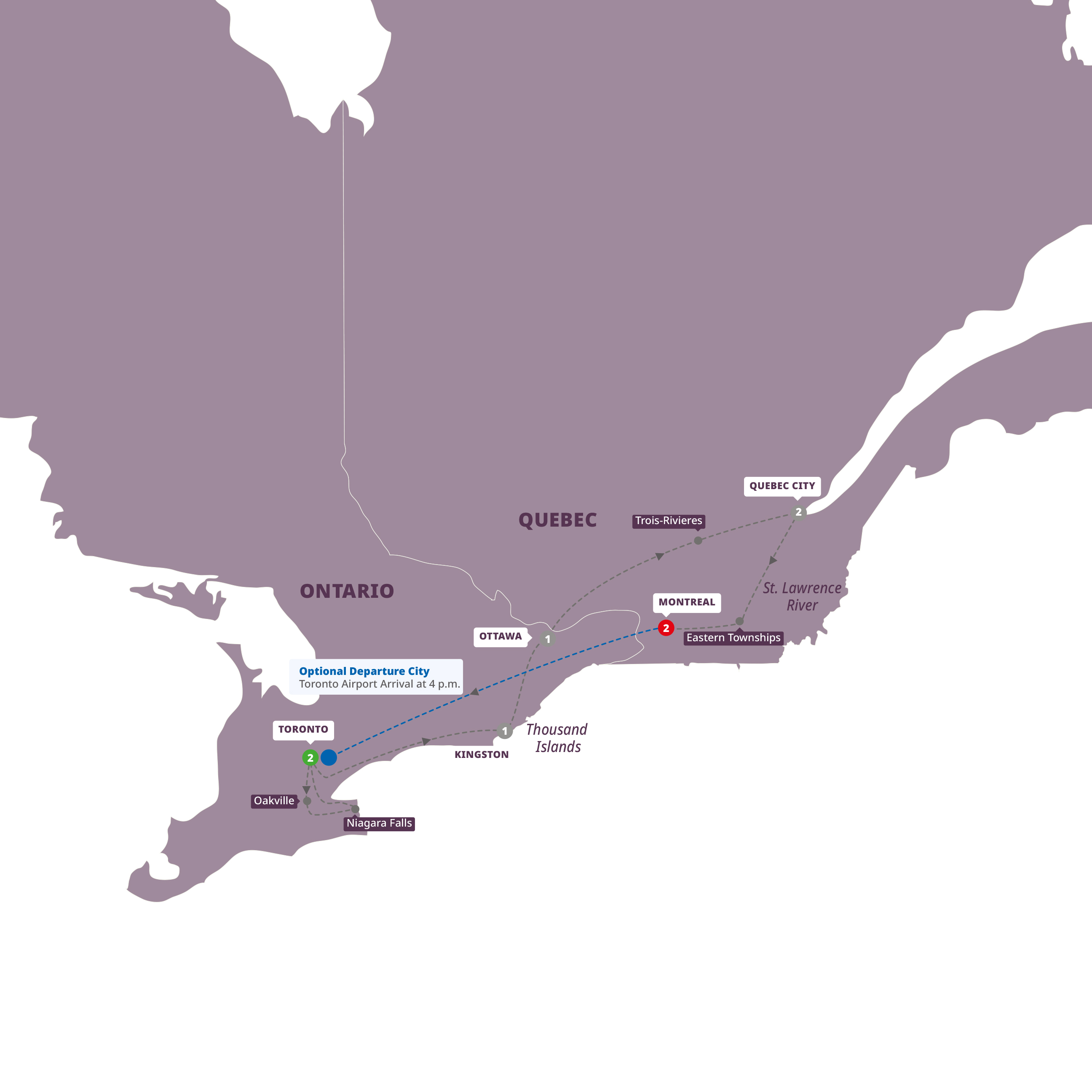 tourhub | Trafalgar | Best of Eastern Canada End Montreal | Tour Map