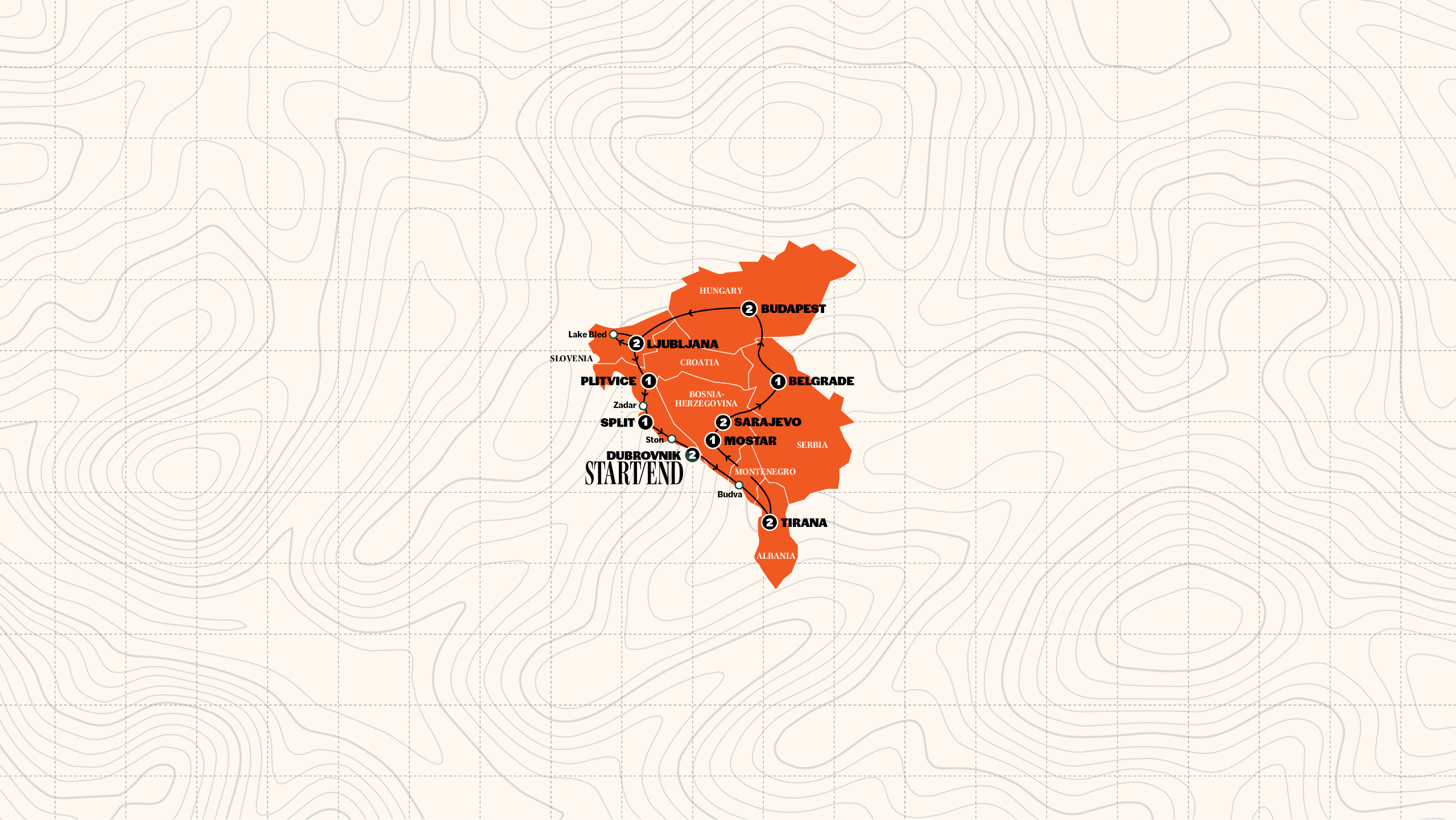 Map of Best of Balkans | Start Dubrovnik | 2027 from Contiki