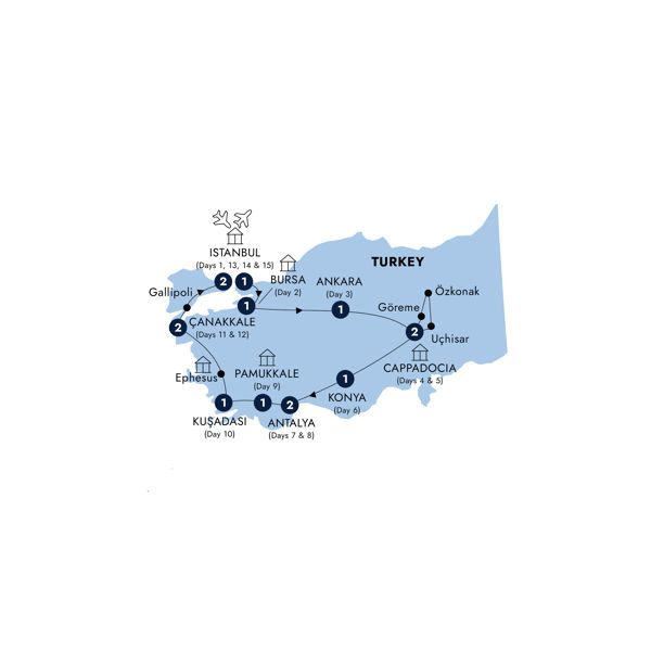 Treasures of Turkey - With Anzac Day, Classic Group Itinerary Map