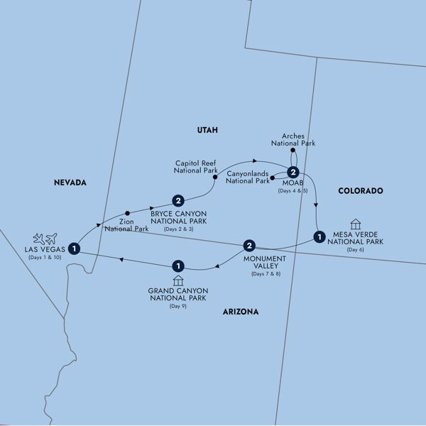 Wonders of the American West Itinerary Map