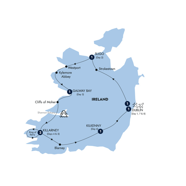 Enchanting Ireland - Classic Group Itinerary Map