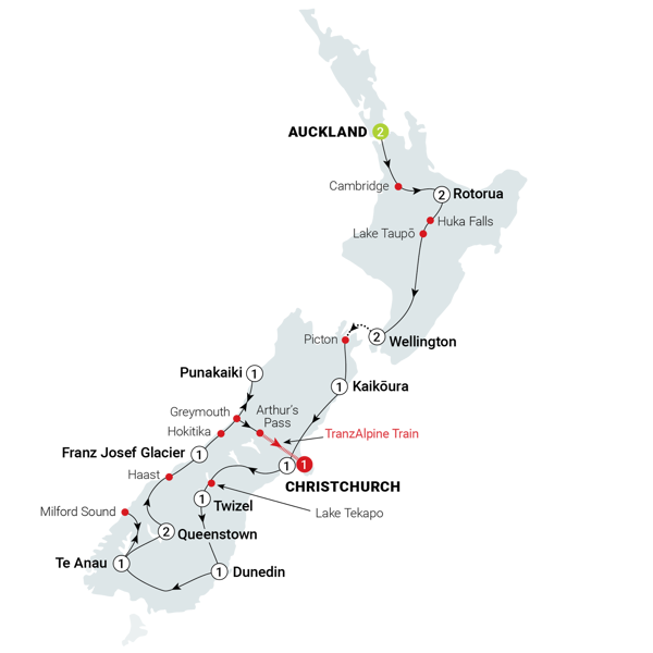 New Zealand Uncovered Itinerary Map