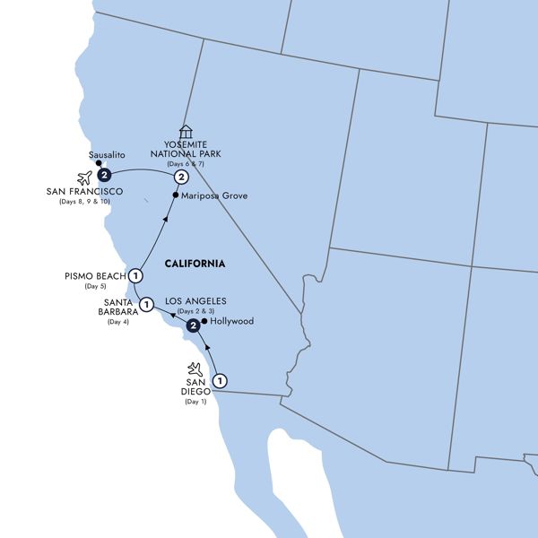 Best of California Itinerary Map