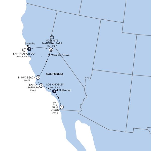tourhub | Insight Vacations | Best of California | ACALZM20 | Route Map