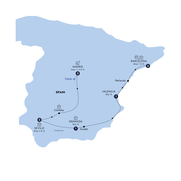 Highlights of Spain - Classic Group, Summer Itinerary Map