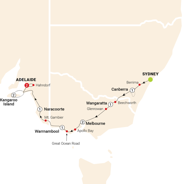 Tastes of Southern Australia Itinerary Map