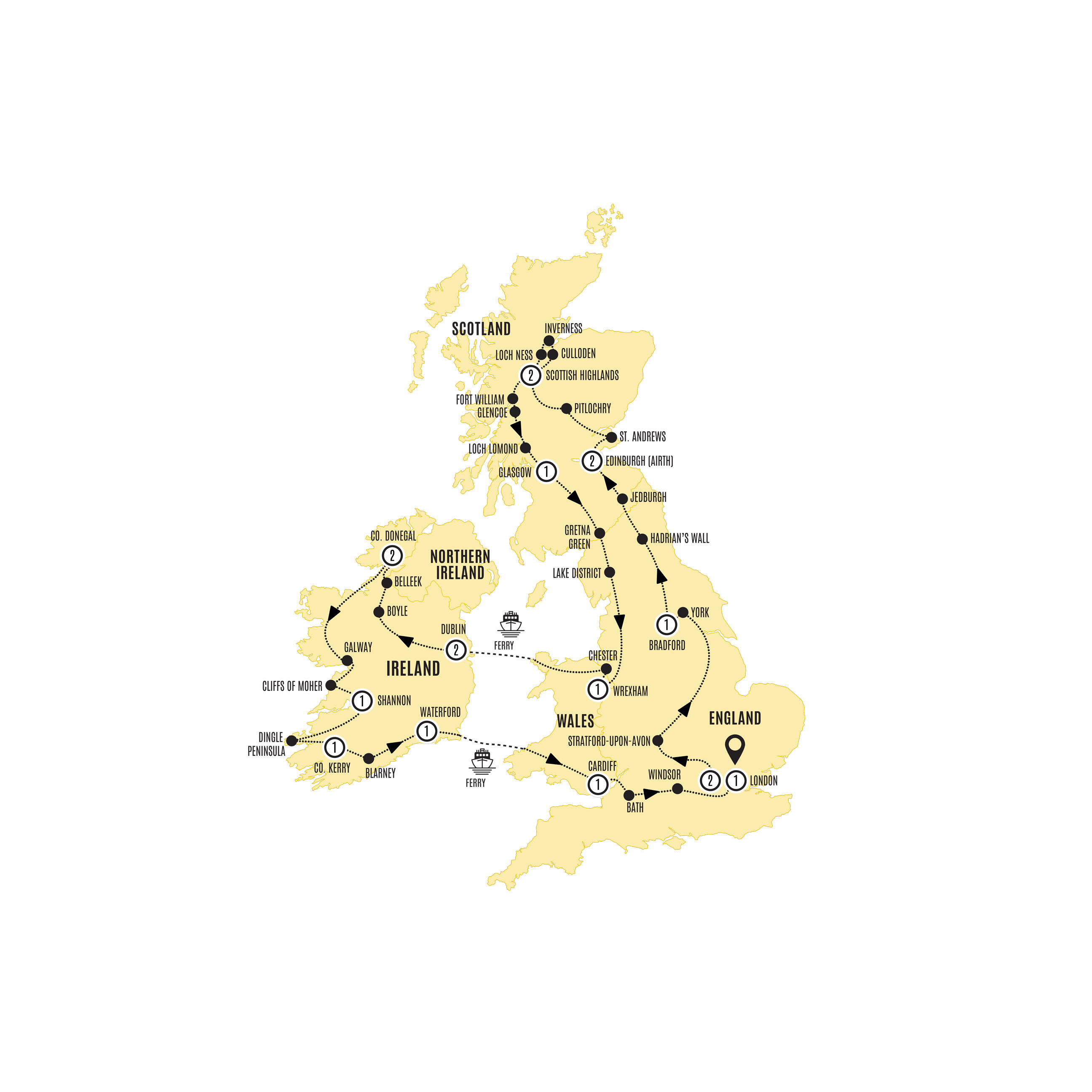Britain and Ireland Explorer Itinerary Map