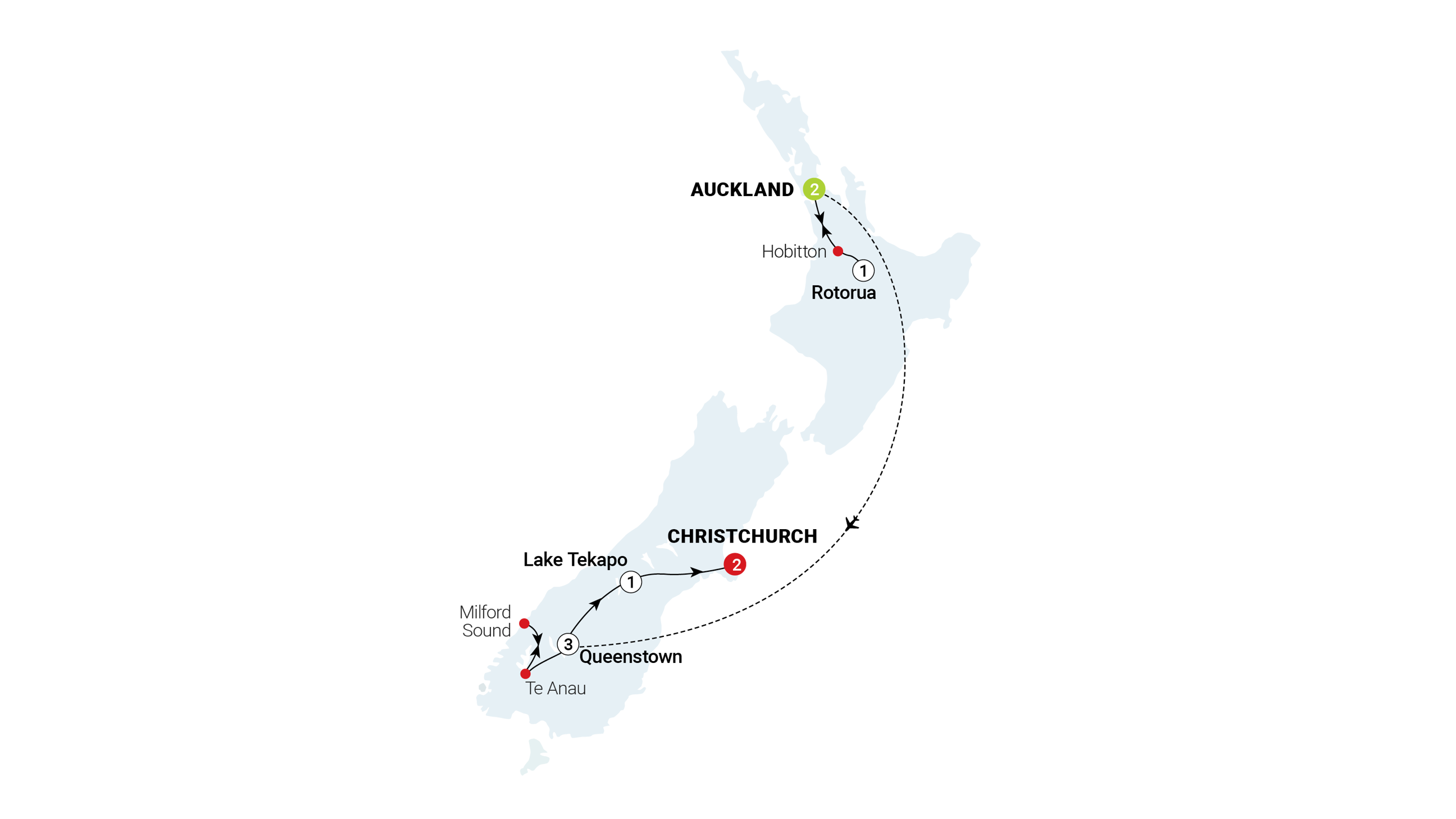 tourhub | AAT Kings | Contrasts of New Zealand | Tour Map