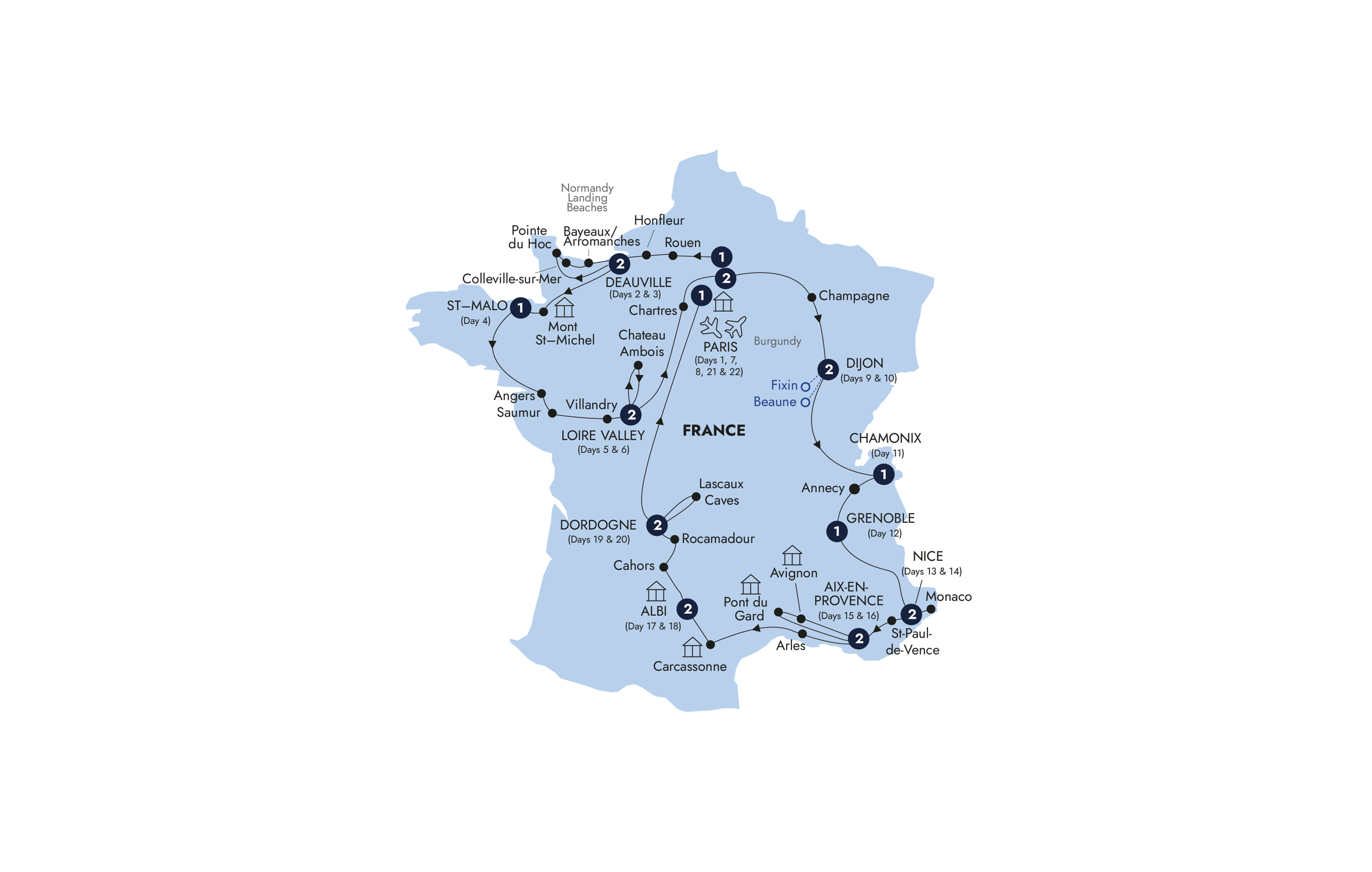 Map of French Heritage (Summer 2027) from Insight Vacations
