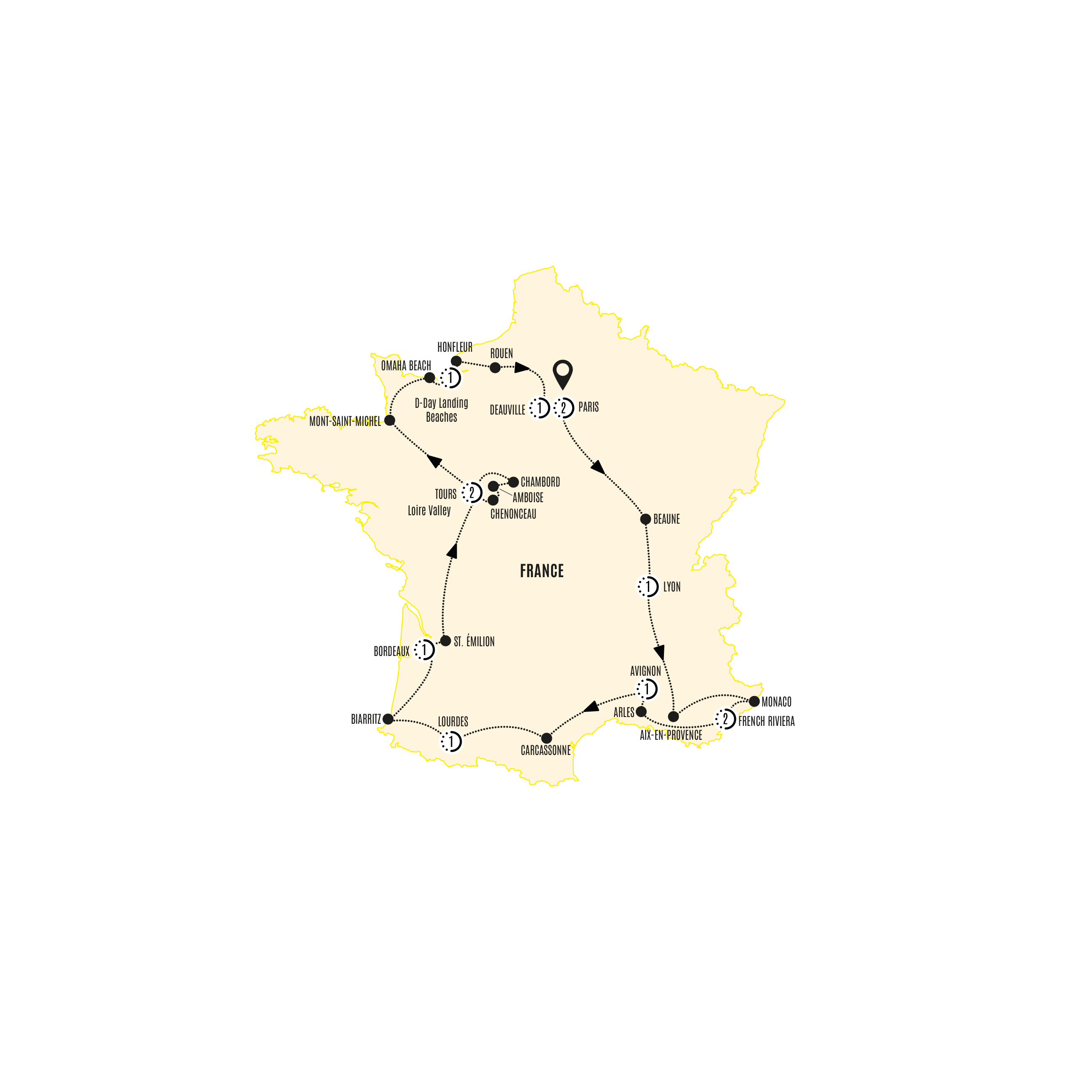 tourhub | Costsaver | Highlights of France | Tour Map