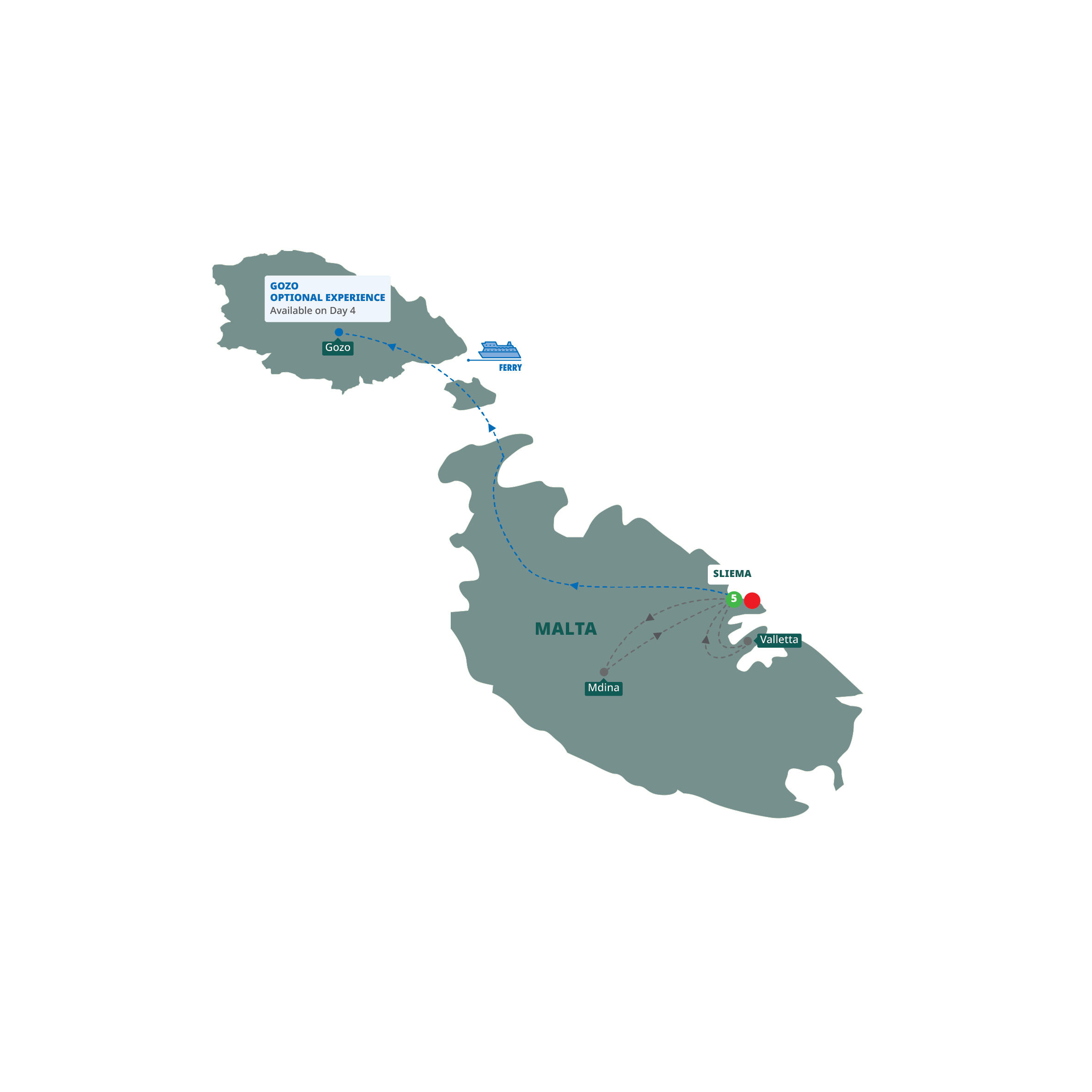 Map of Easy Pace Malta from Trafalgar