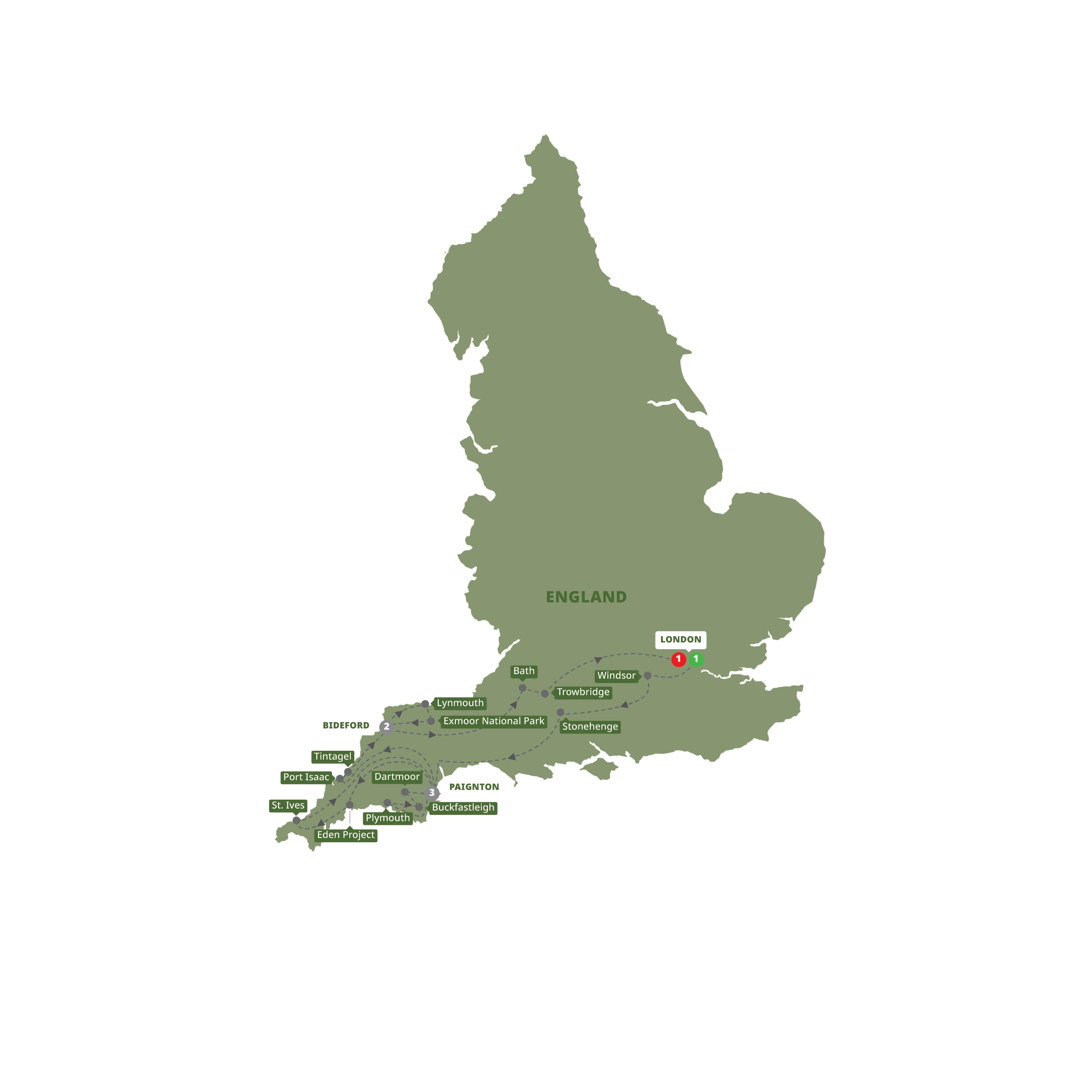 Best of Devon and Cornwall Itinerary Map