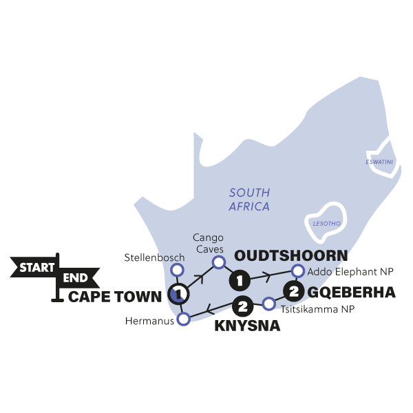 Garden Route and Addo Trip Map