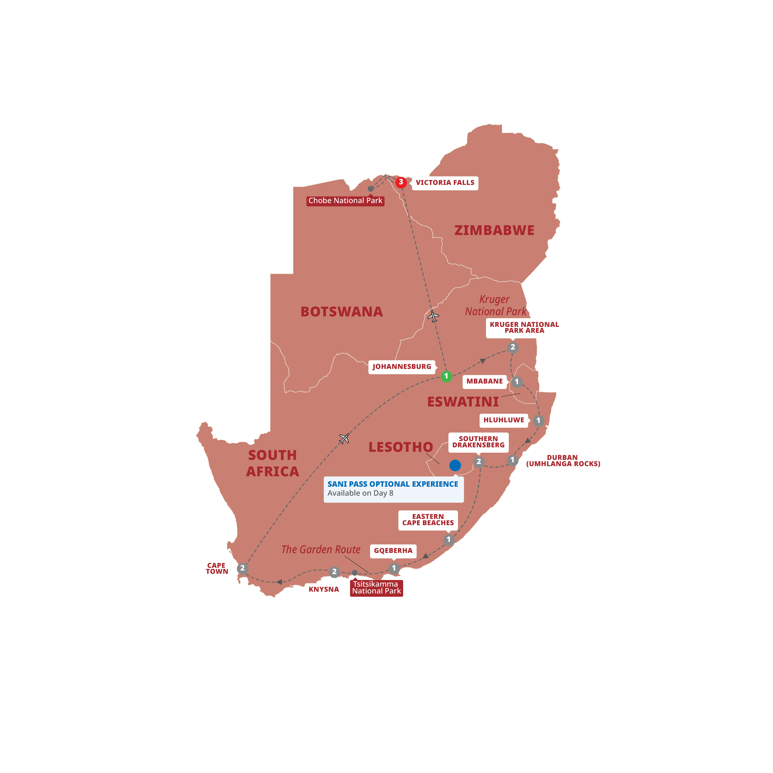 tourhub | Trafalgar | Best of South Africa with Victoria Falls | Tour Map