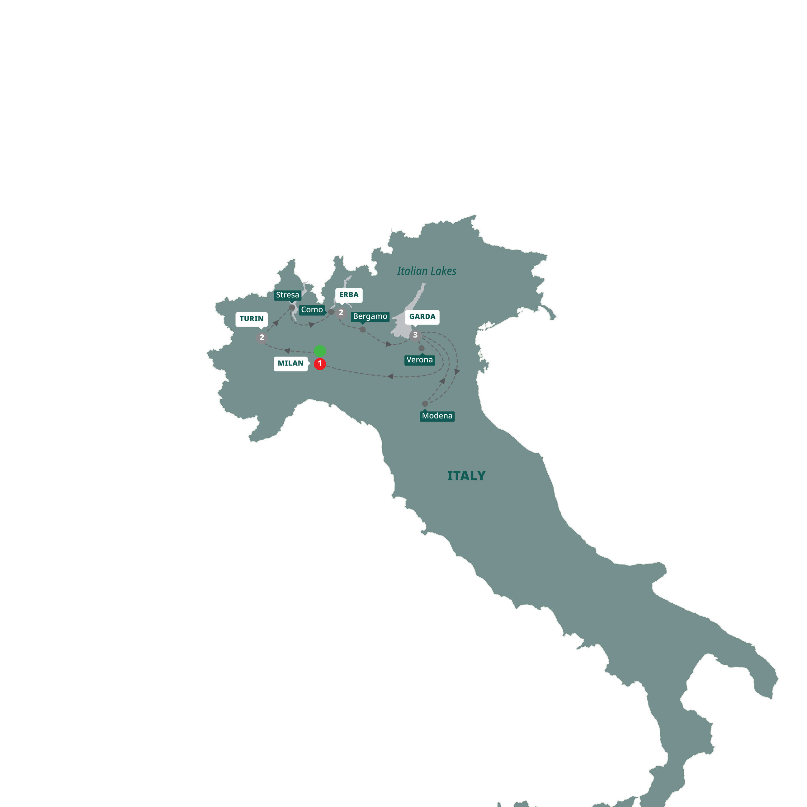 Map of Northern Italian Lakes & Countryside from Trafalgar