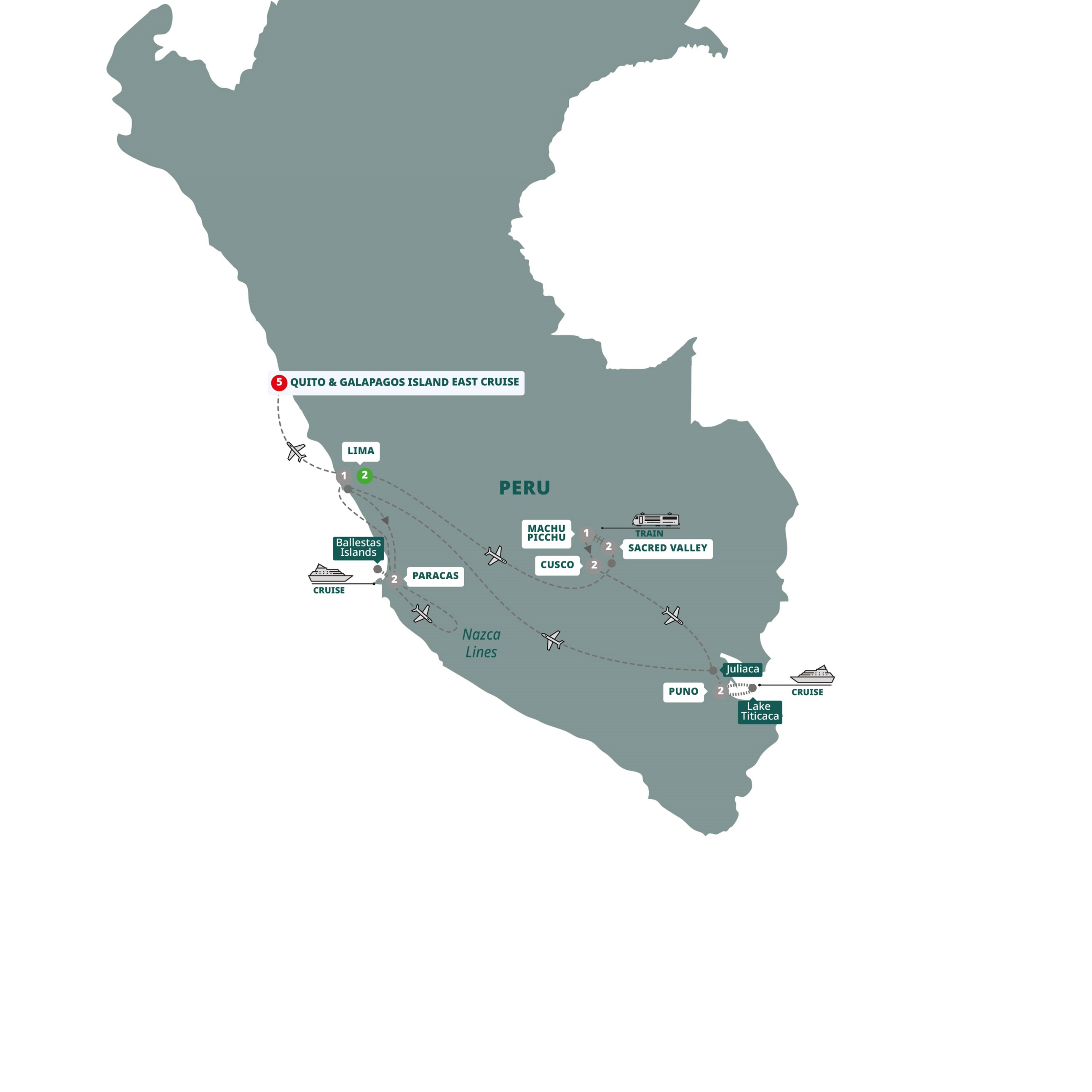 tourhub | Trafalgar | Land of the Incas with Galápagos Legend East Cruise | Tour Map