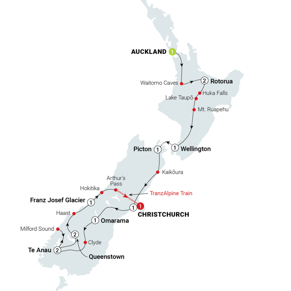 New Zealand Vista Itinerary Map