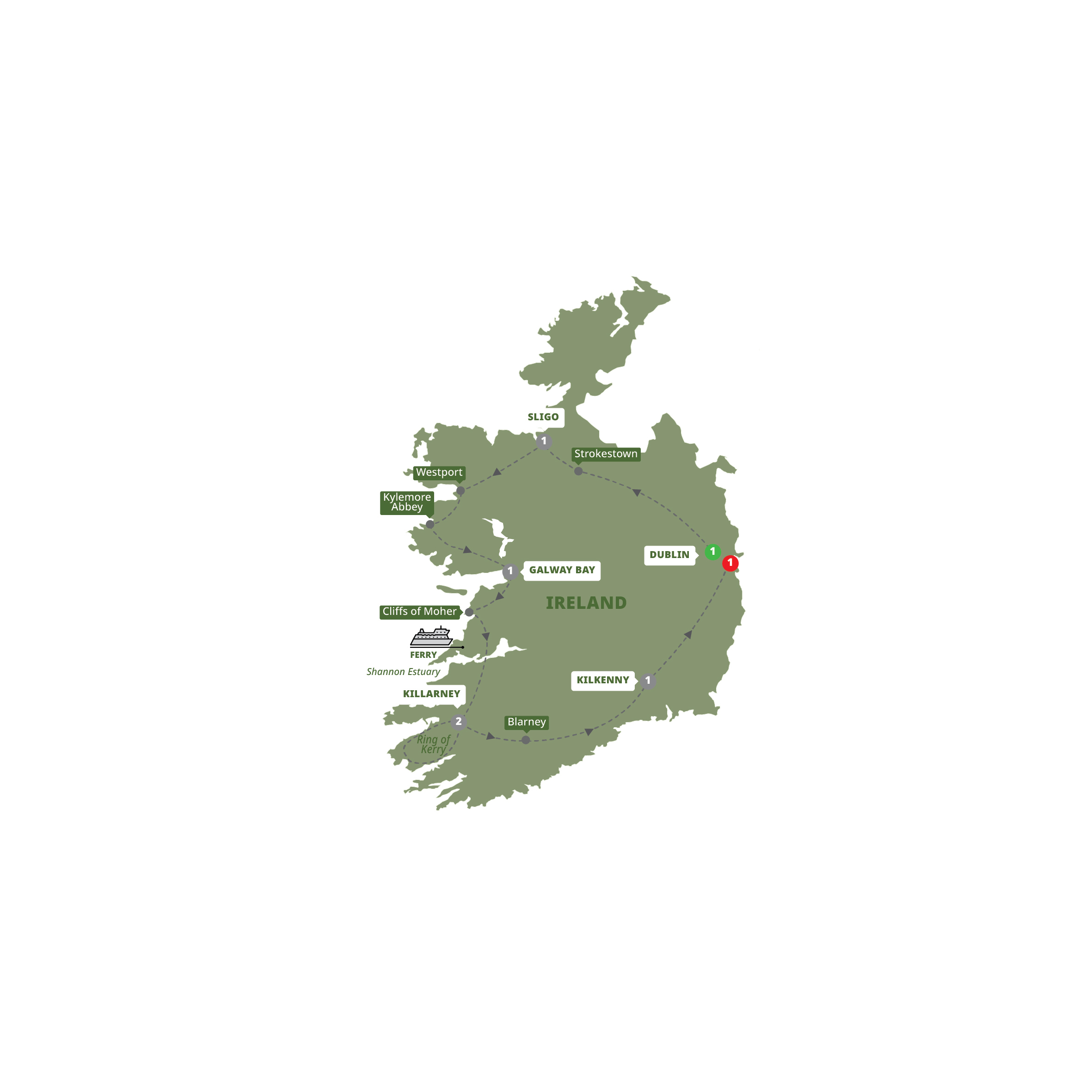Map of Enchanting Ireland - Classic Group from Trafalgar