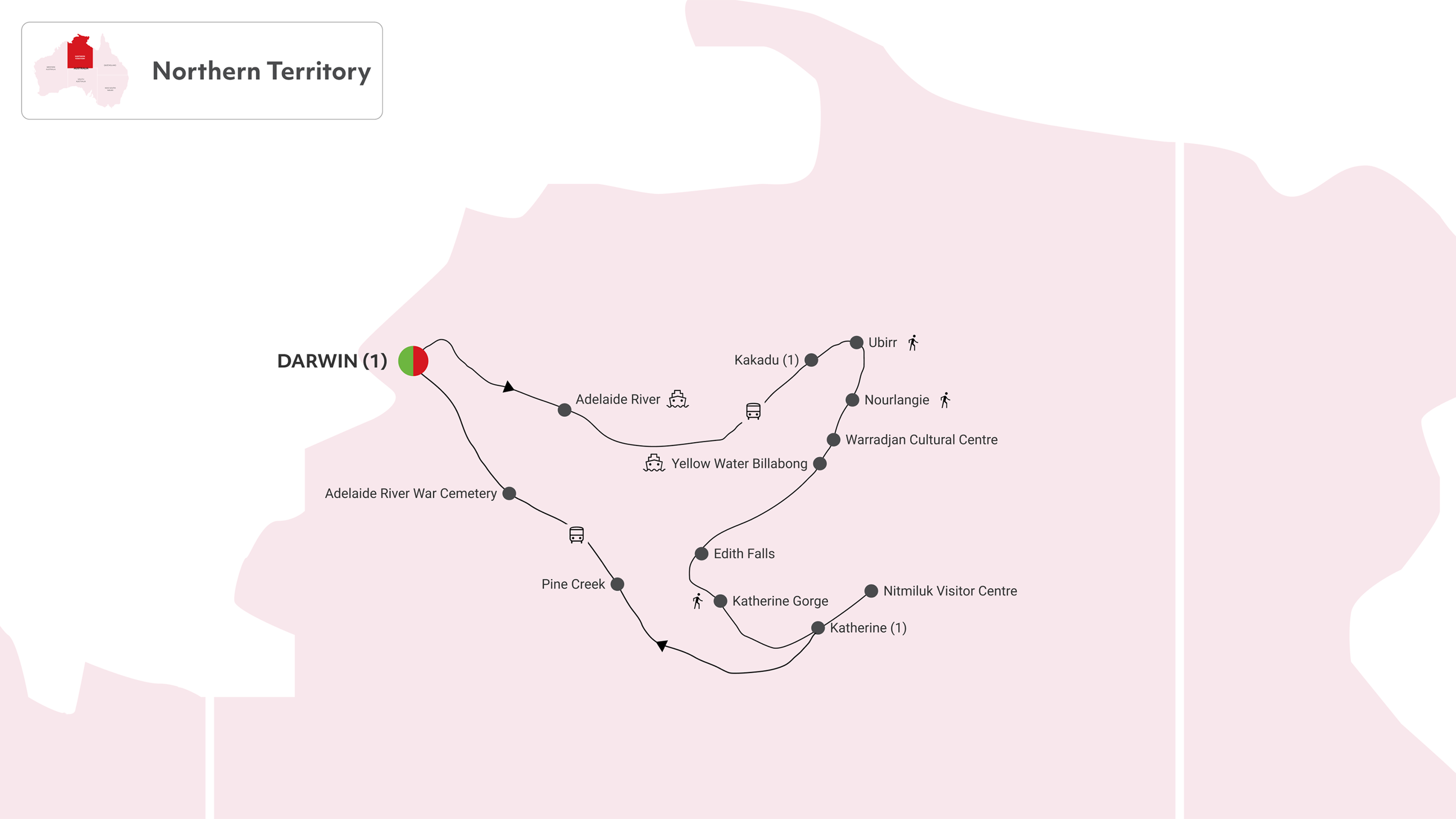 tourhub | AAT Kings | Kakadu & Nitmiluk (Katherine) Gorge | Tour Map