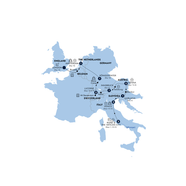 Splendid Europe - Eurostar Extension, Classic Group Itinerary Map