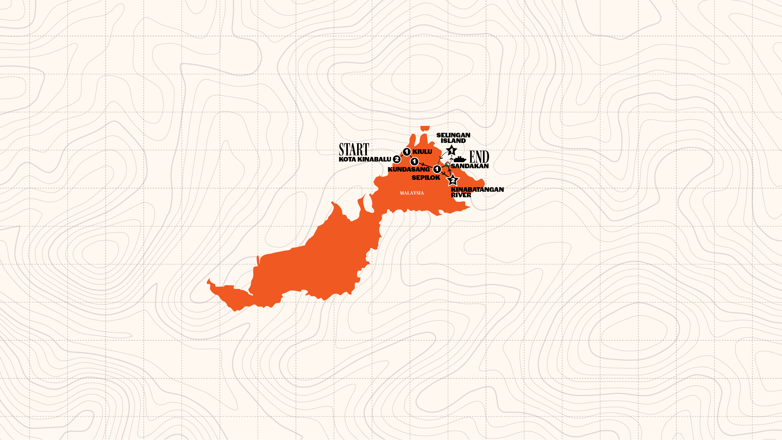 Map of Wild Borneo 35 to 45 from Contiki