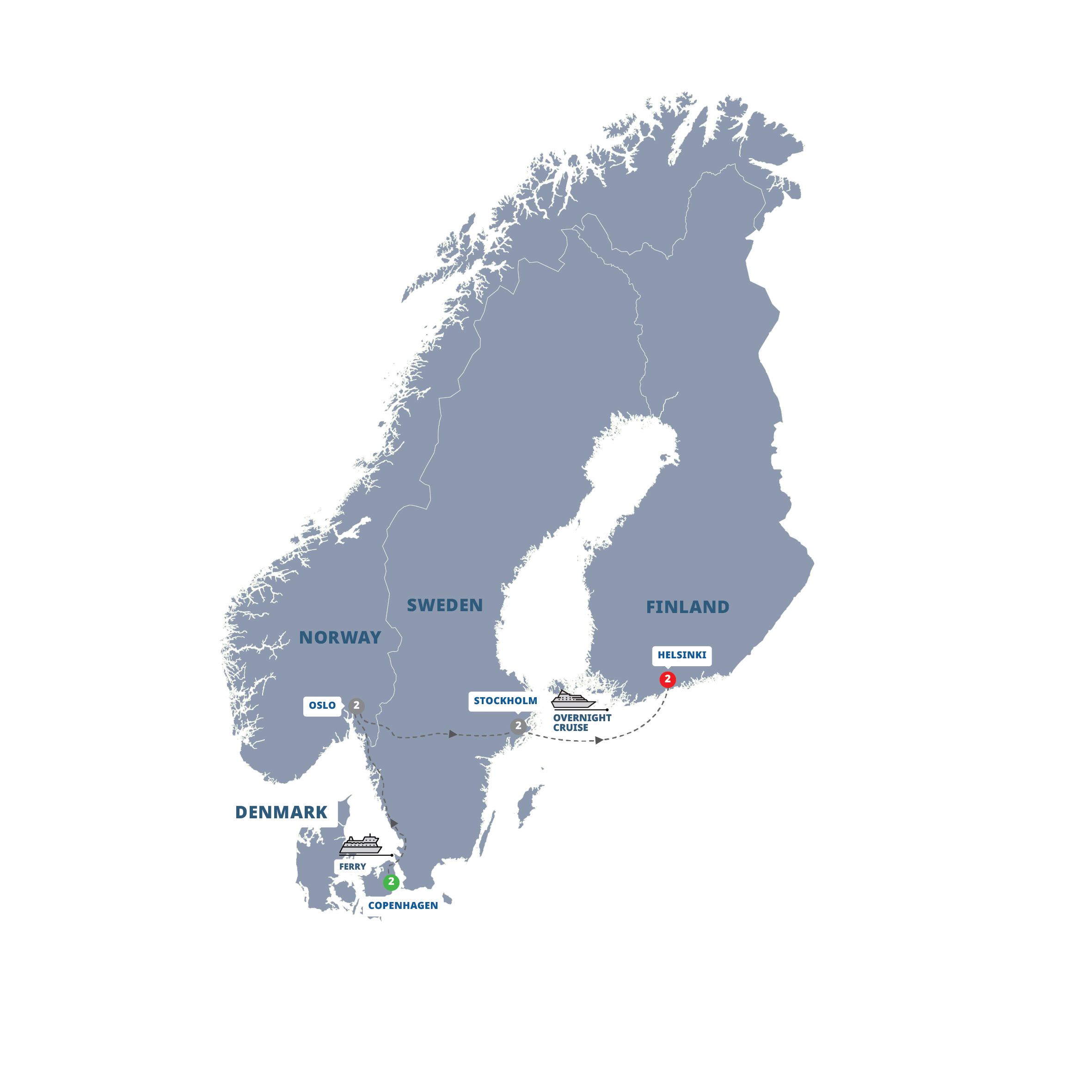 Map of Capitals of Scandinavia from Trafalgar