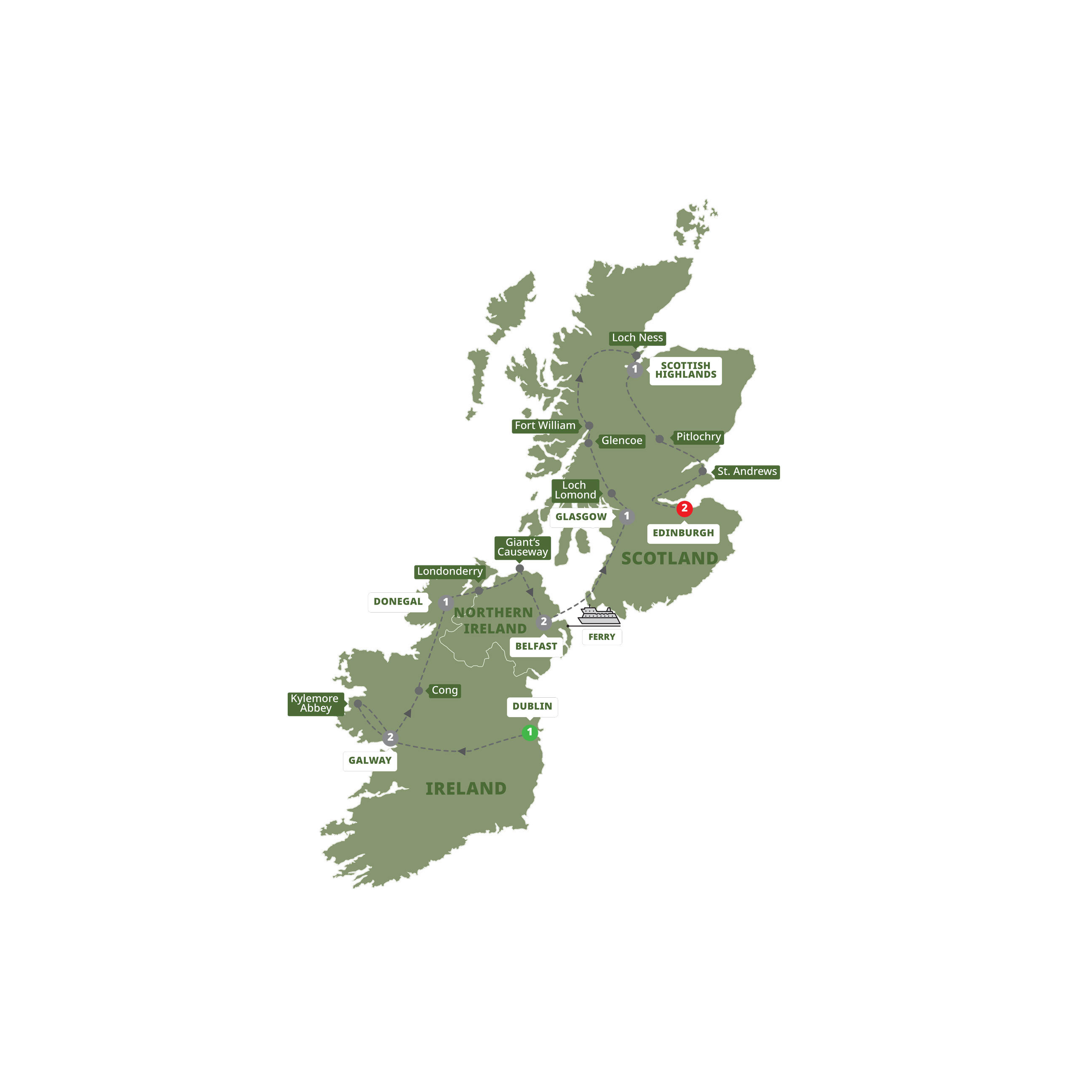 tourhub | Trafalgar | Highlights of Ireland and Scotland | Tour Map