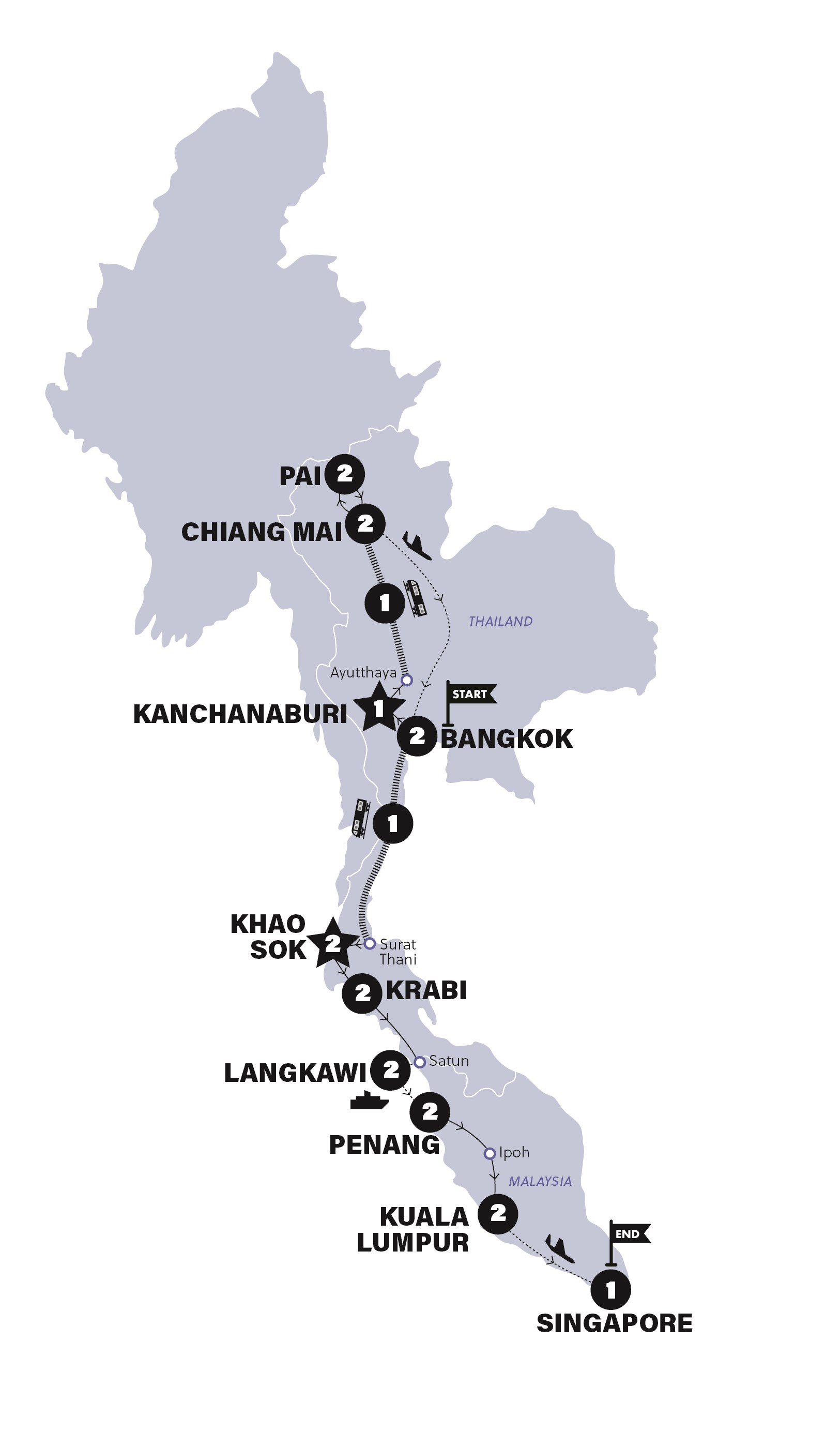 tourhub | Contiki | Thailand, Malaysia and Singapore Escapade | Tour Map