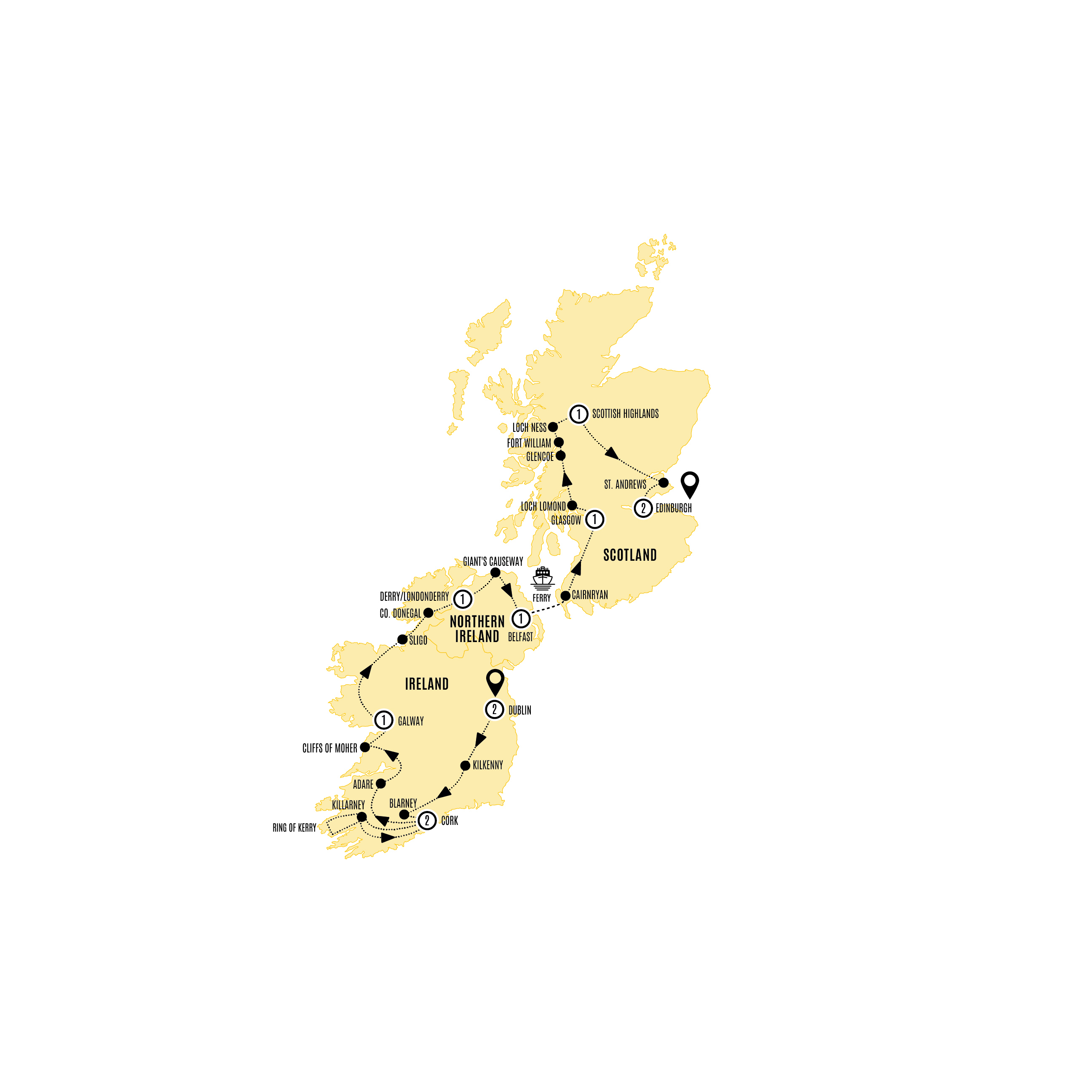Map of Ireland and Scotland Adventure from Costsaver