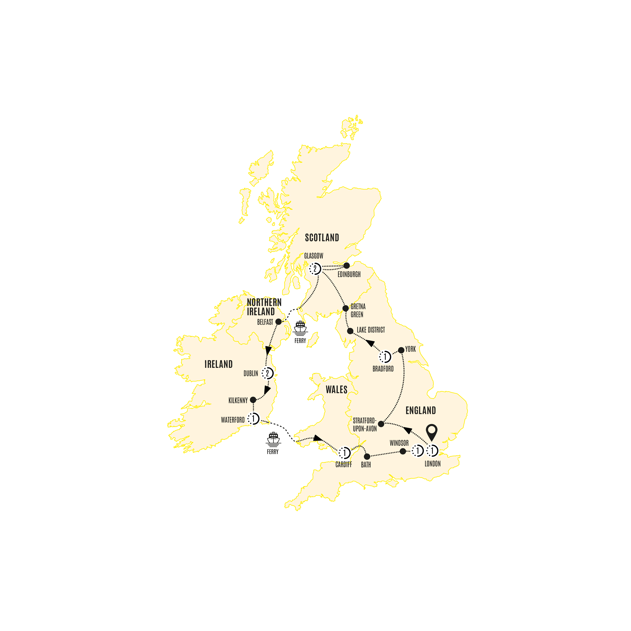 tourhub | Costsaver | Britain and Ireland Delight | BIDEZN19 | Route Map