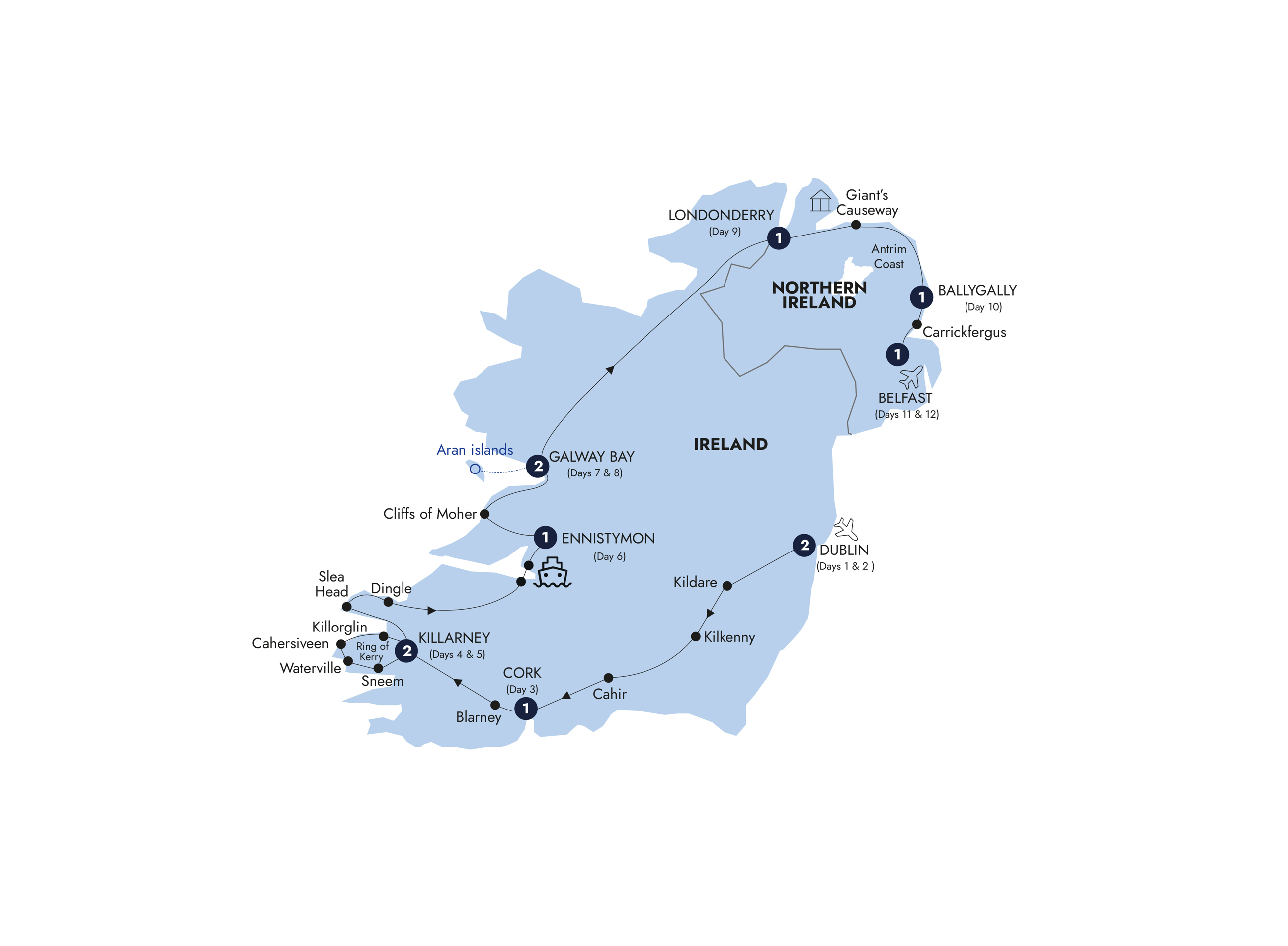 Map of Country Roads of Ireland - End Belfast, Small Group (Summer 2025) from Insight Vacations