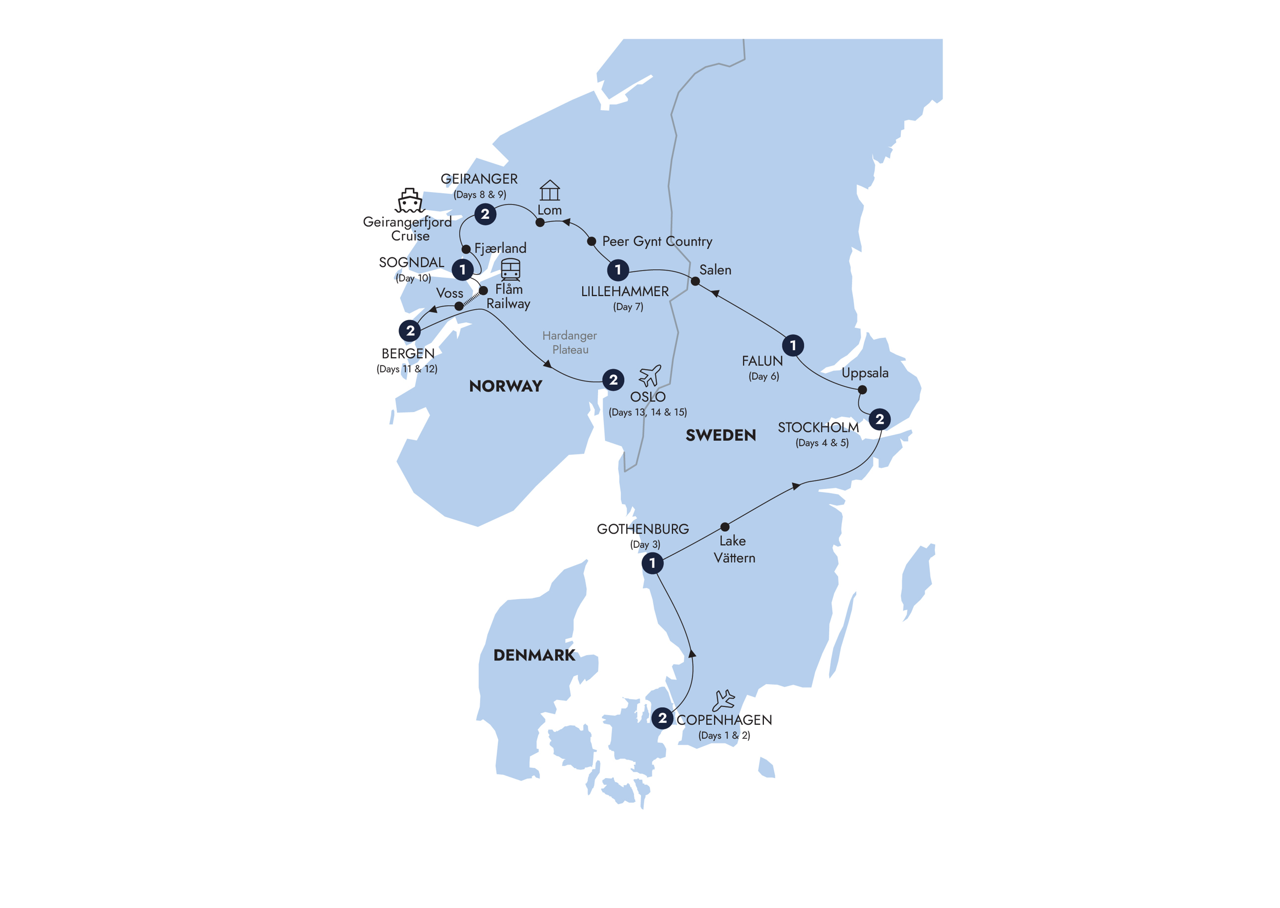 Map of Spectacular Scandinavia and its Fjords - Small Group from Insight Vacations