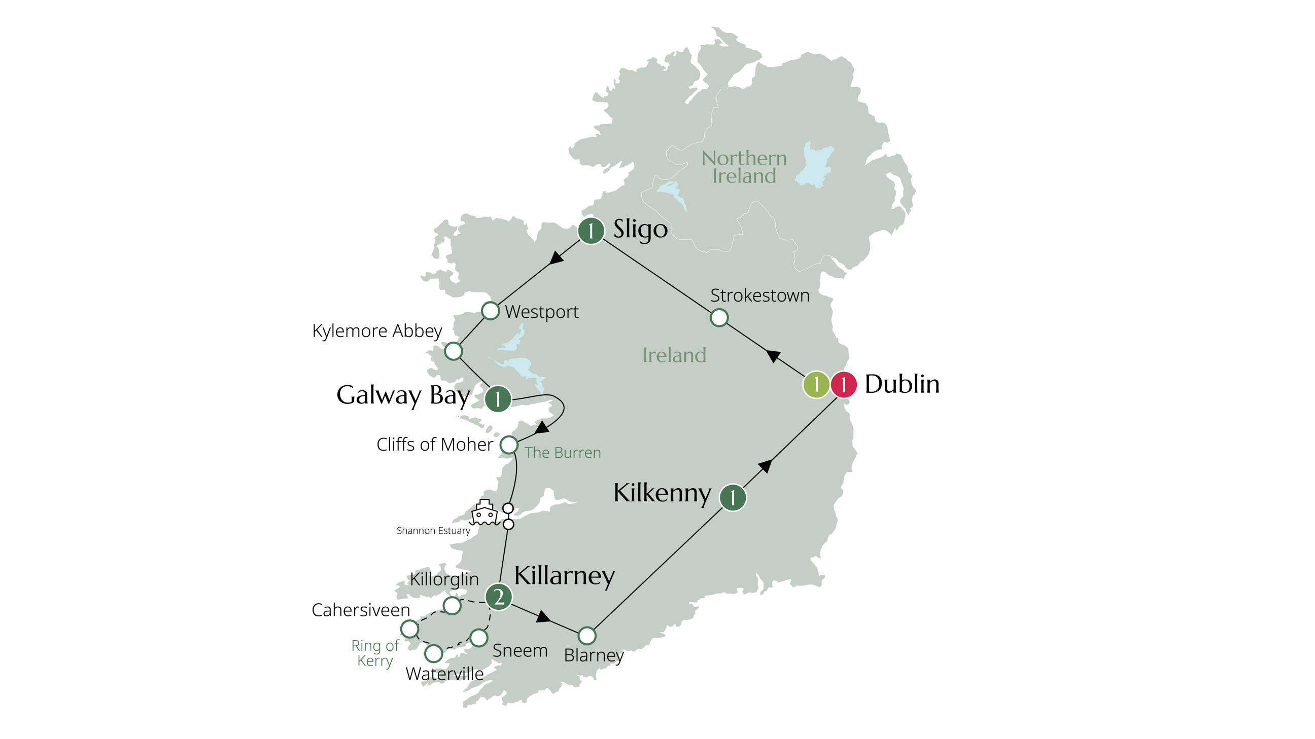 Map of Enchanting Ireland - Small Group from Brendan Vacations