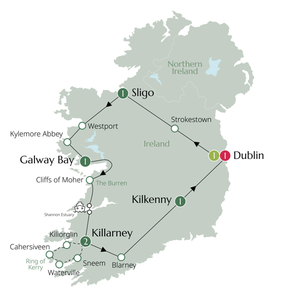 Enchanting Ireland - Classic Group Itinerary Map