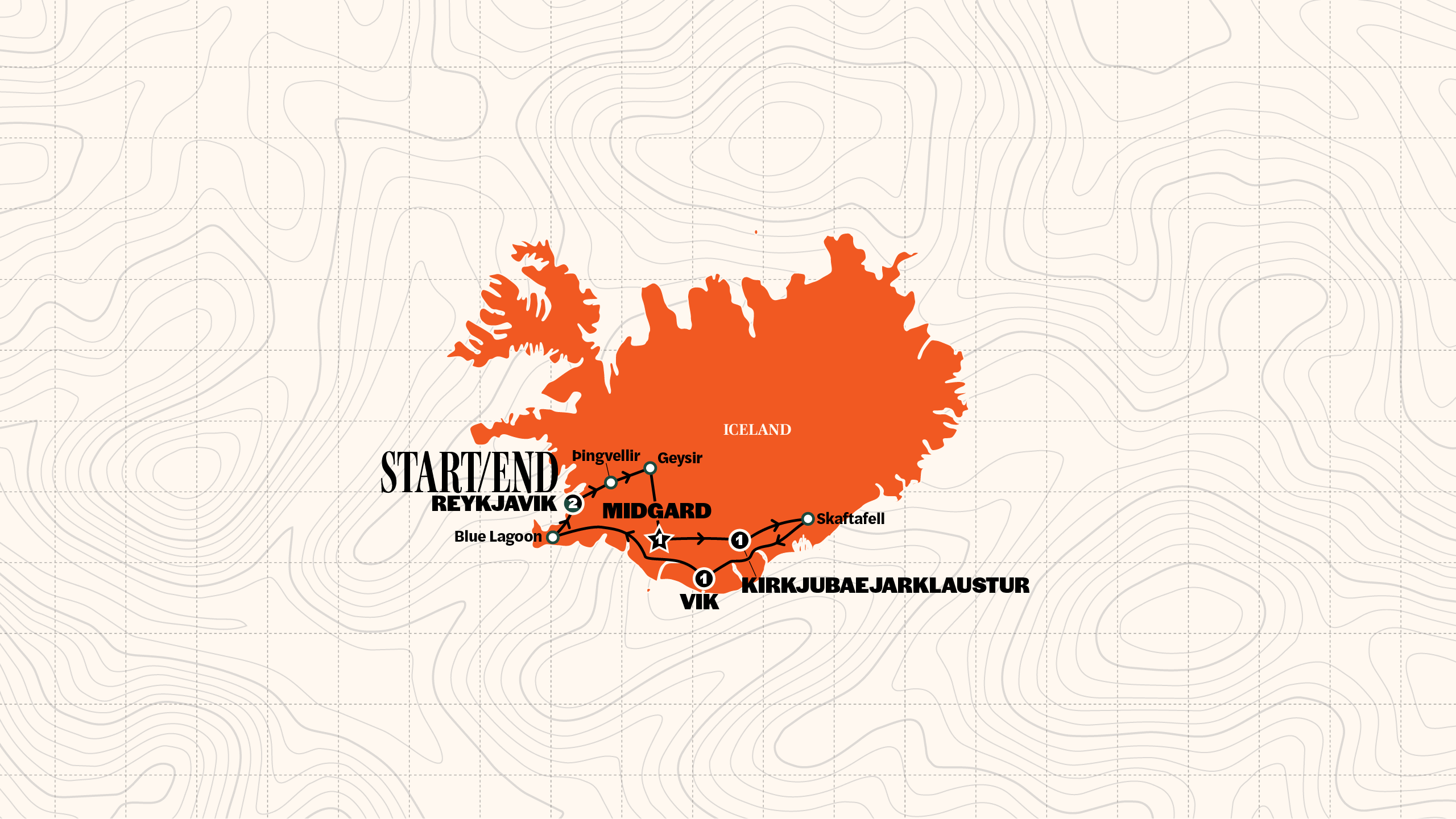 Map of Best of Iceland | Classic | From 29 Mar '27 | Winter 2027/28 from Contiki