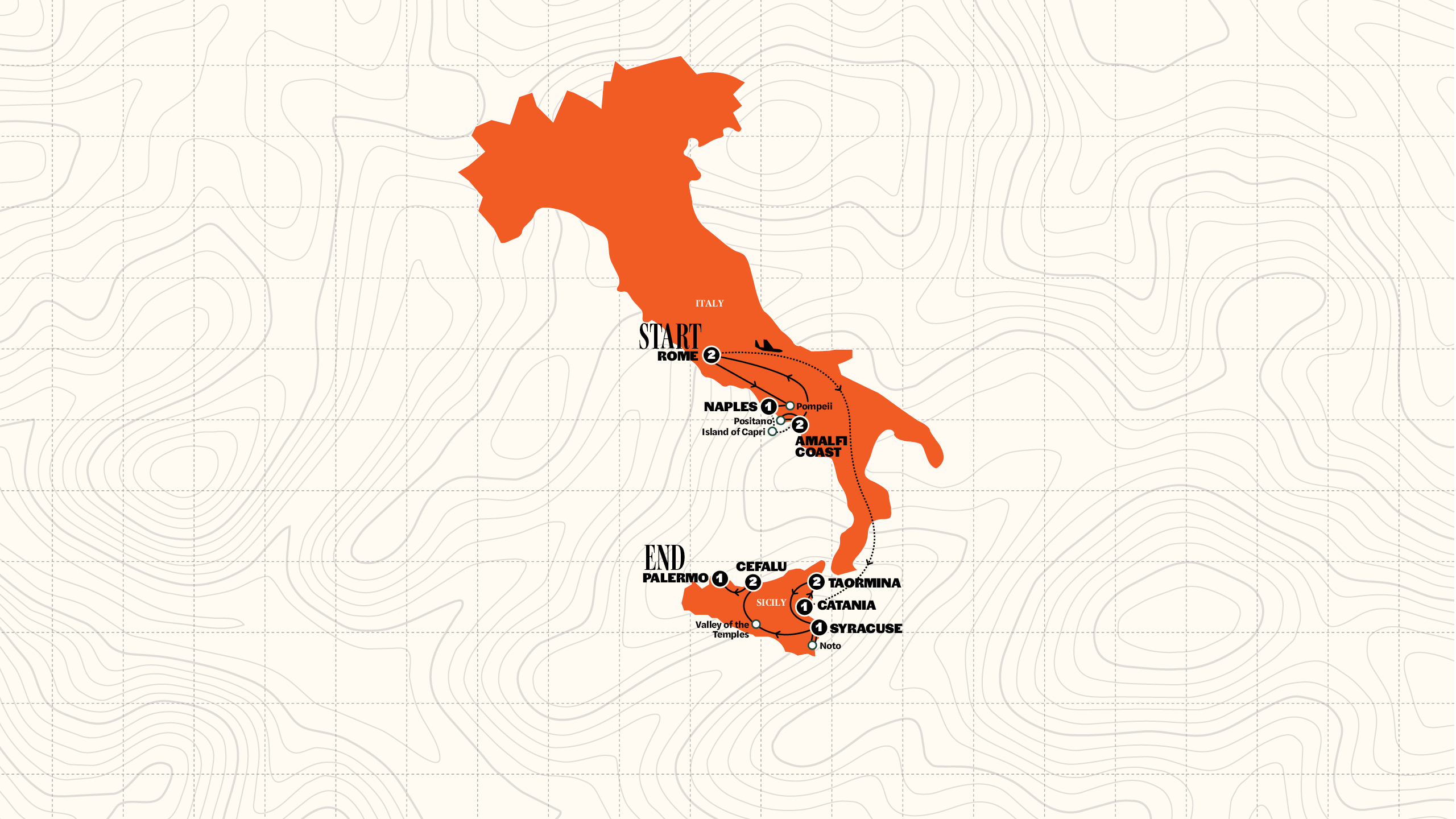 Map of Amalfi Coast & Sicily | Classic | 2026 from Contiki